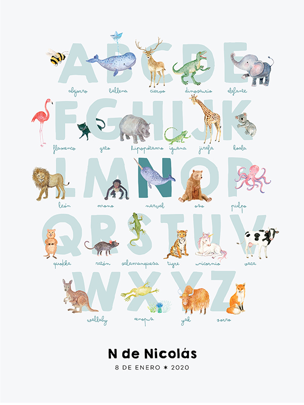 Mi abecedario de animales personalizado en español