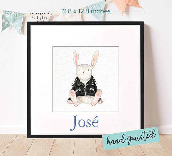 Personalized watercolour painting Biker Rabbit