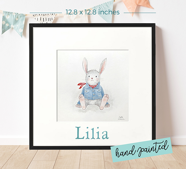 Personalized watercolour painting Denim Rabbit