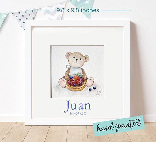 Personalized watercolour painting Greedy Teddy