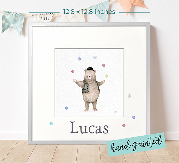 Personalized watercolour painting Juggler Bear