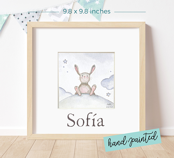 Personalized watercolour painting Rabbit over the Moon