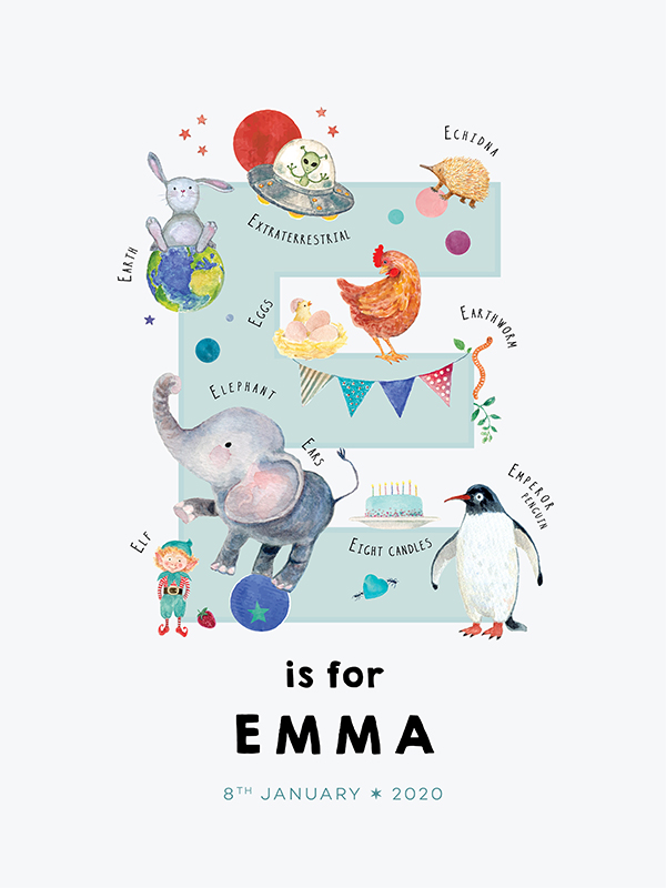 Personalized name print, letter E in English - Adealicia Personalized name print, letter E in English - Adealicia
