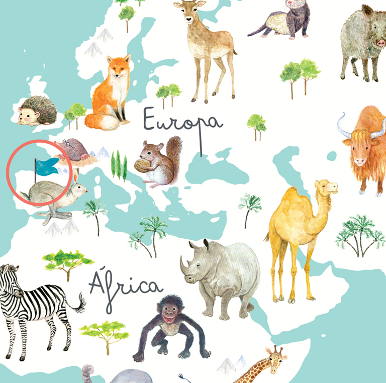 Mapamundi de animales personalizado en español detalle