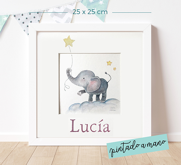 Acuarela personalizada pintada a mano elefante y estrella